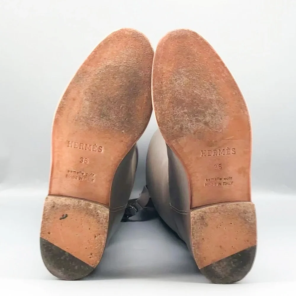 Hermès Jumping Boot Knee High Leather Kelly Lock Taupe Étoupe EU 36 - Picture 5 of 8